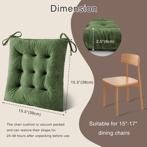 OVOV 4 Pack Chair Cushions for Dining Chairs Soft Seat Cushions for Kitchen Desk Chairs Square Chair Pads with Ties (15.5x15.5 Green)