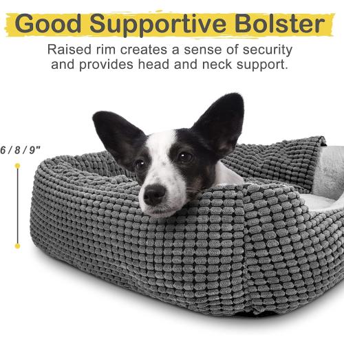 GASUR Dog Beds for Large Medium Small Dogs, Rectangle Cave Hooded Blanket Puppy Bed, Luxury Anti-Anxiety Orthopedic Cat Beds for Indoor Cats, Warmth and Machine Washable (25 inches, Grey)