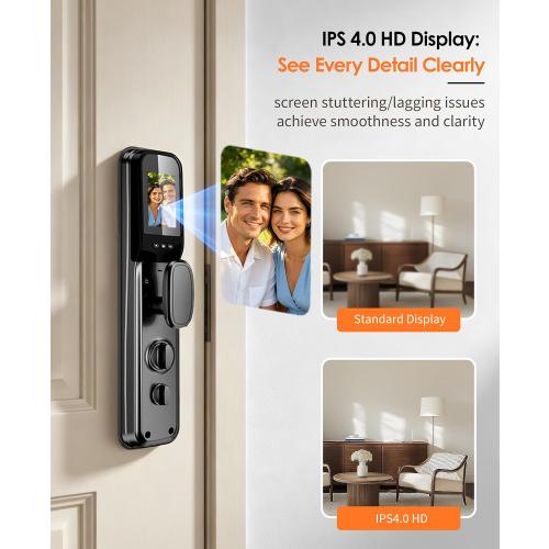 3D Face Recognition Smart Lock with Camera, Palm Vein Keyless Entry | 8-in-1 fingerprint front door lock with handle, video doorbell, 2-way talk, Tuya app, mortise lock, IP67 and loitering alarm.