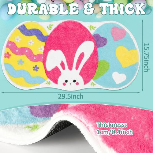 FEBSNOW Easter Bunny Egg Bath Mat, 15.75 x 29.5 Inches, Multicolor, Cartoon Style, Non-Slip, Machine Washable
