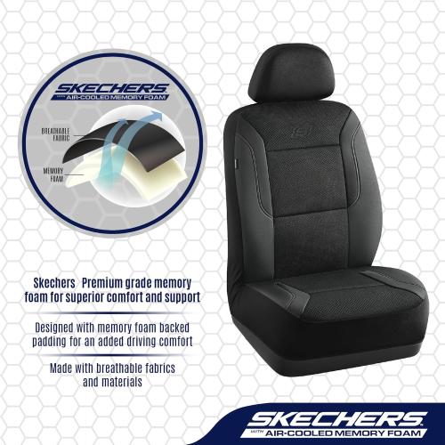 Skechers Memory Foam Leather Car Seat Covers, Air Cool Mesh Thick Seat Covers, Car Seat Covers Front Seats Airbag Compatible, Automotive Comfort for Most Cars, Vans, Trucks, SUV,Black