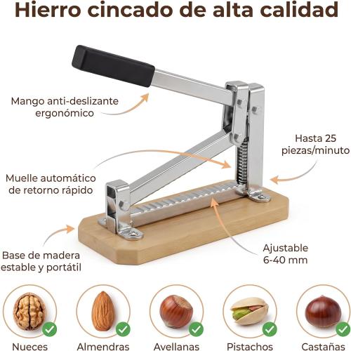 Pelamatic - Manual Nutcracker | Universal Adaptability for All Nuts | Durable Zinc Plated Iron & Wood | Fast & Efficient Nut Splitting | Portable & Compact Design, Grey/Brown, Normal Size, Iron Wood
