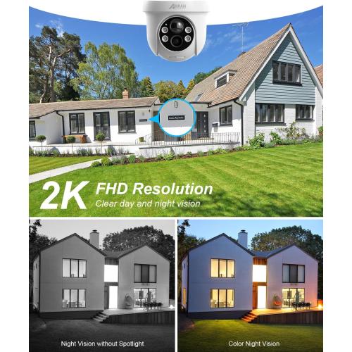 ANRAN Security Camera Wireless Outdoor, 2K Solar Outdoor Camera with 360° View, Smart Siren, Spotlights, Color Night Vision, PIR Human Detection, Pan Tilt Control, 2-Way Talk, IP65, Q1 White