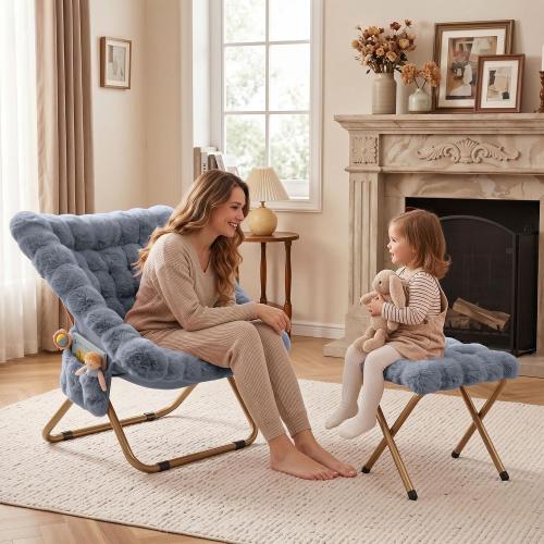 Kasunpul Comfy Saucer Chair, Soft Faux Fur Oversized Folding Accent Chair, Lazy Chair for Teens Adults(Gray)