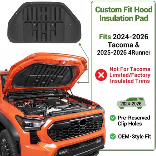 Soundproof Mat for 2024-2026 Toyota Tacoma & 2025-2026 4Runner Hood Insulation Liner Engine Sound Insulation Pad Hood Heat Shield for Tacoma/4 Runner Accessories