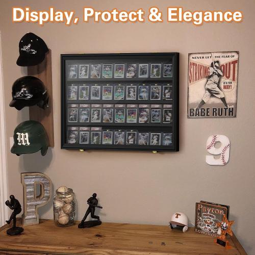 Size 31.1 W x 24.4 H x 2.16 D, Mlikero Baseball Card Display Case, 36 Graded Card Display Frame Lockable, Trading Card Display with UV Protection Sports Card Display Case for Baseball Cards, Football Cards, Sports Cards
