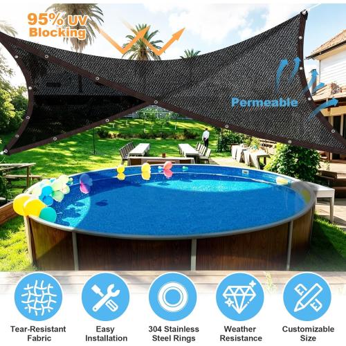 Above Ground Pool Sun Shade Sail, 95% UV-Resistant Shade Cloth 15-22FT Pool | Outdoor Rectangle Canopy with Shade Sail Hardware Kit for Pools, Deck, Backyard Essentials, 16x20FT, Black