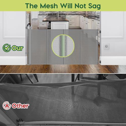 Reinforced 55 Wide Retractable Dog Gate with Support Rods, 33 Tall Retractable Baby Gate for Dogs, No Sag and Wrinkle Mesh Child Gates for Doorways, Indoor Pet Barrier Stair Gates for Kids, Gray