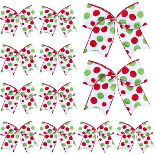 DIYDEC 12pcs Christmas Bows Decoration 6.3 Inch Large Christmas Wreath Bows Red Green Xmas Tree Bow Glitter Dot Bows Ribbons Ornaments for Garland Wedding Home Holiday Party