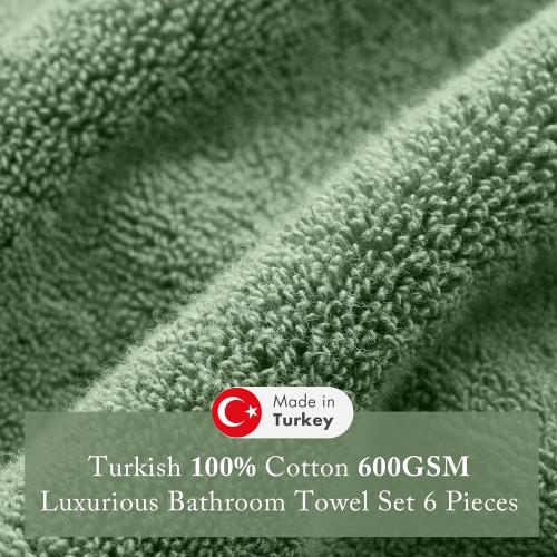 Madison Park Turkish Bath Towels 6pc, 2 Hand Towel for Bathroom, 2 Wash Towel, 2 Turkish Bath Towel Set, Luxury, 100% Cotton, Highly Absorbent & Quick Dry, Green
