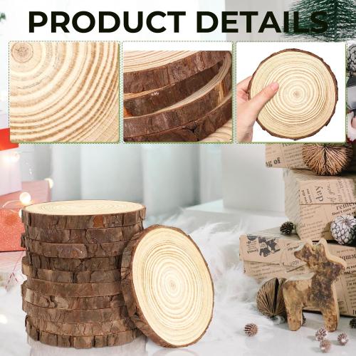 FSWCCK 30 Pack Nature Unfinished Wood Slices, 3.5-4 Inches Round Wooden Circle with Tree Bark, Rustic Wood Centerpieces for Weddings Table Decor and DIY Painting Crafts