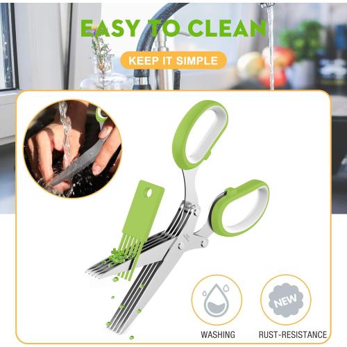 Fun Unique Kitchen Gadgets: Herb Scissors Set - Updated 2026 Cool Kitchen Tools for Cutting Fresh Garden Herbs - Sharp 5-Blade Shears with Cover, Anti-Rust Stainless Steel, Dishwasher Safe (Green)