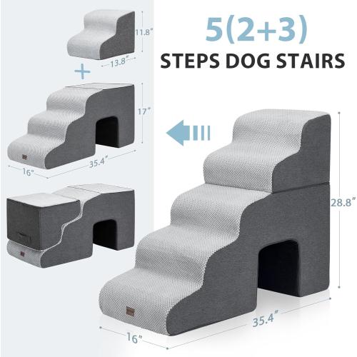 Garnpet Dog Stairs for High Beds with Tunnel, 5-Step Dog Steps for Small Dogs and Cats, Foldable Pet Stairs for High Bed Climbing, Non-Slip Balanced Pet Step Indoor, Dark Grey