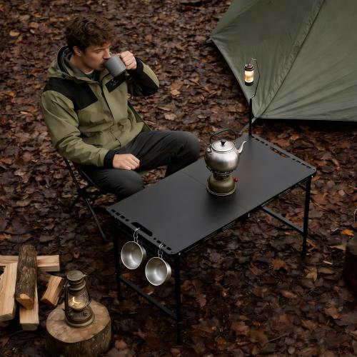 3.4 Ft Folding Camping Table - 12 lb Lightweight Portable Picnic Table with Adjustable Height & Carry Handle - Large Folding Table for Outdoor BBQ, Beach, Hiking & Home