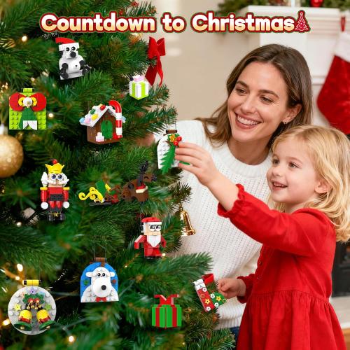 Advent Calendar 2025 Christmas Ornaments Building Set, 24 Days Countdown Calendar Hanging Building Blocks, Ideal Christmas Tree Decor Kit for Xmas Gift & Stocking Stuffers for Kids Boys & Girls