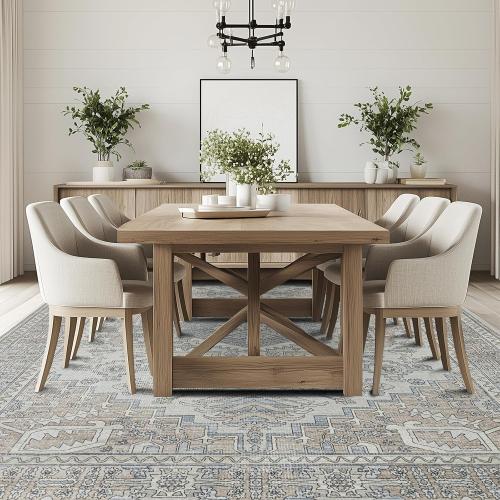 Beige 8x10 Machine Washable Rugs Area Rugs for Living Room,Ultra Soft Low Pile Retro Rugs for Bedroom,Dining Room,Large Non Slip Carpet Vintage Distressed Accent Rug for Farmhouse Office Home Decor