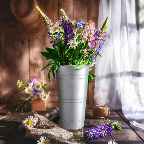 ZOOFOX 3 Pack Large Galvanized Metal Vases, 11 Inch Farmhouse French Flower Bucket Vase with Handles, Metal Floral Container for Cut Flowers, Flowers Arrangements, Table Centerpiece Wedding Decor