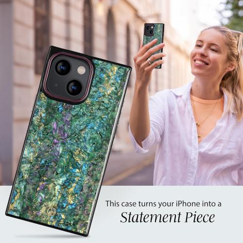 COCOMII Rectangle Case for iPhone 14/iPhone 13, Compatible with MagSafe, Aurora Abalone Shell