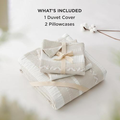 Bedsure Waffle Weave Duvet Cover King - 100% Cotton Boho Duvet Cover with 2 Pillowcases - Linen Color Textured Comforter Cover with Zipper Closure (King, 104x90)