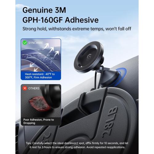 SYNCWIRE for MagSafe Car Mount - 360 Rotation Magnetic Phone Holder for Car Dashboard, Strong Magnets Car Phone Holder Mount Compatible iPhone 16 Pro Max 15 14 13 12,Samsung - MagSafe Car Accessories