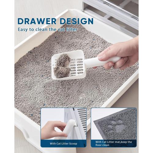 Medario Cat Litter Box with Litter Mat and Scoop, Large Covered Litter Box with Lid, Enclosed Kitty Box, Front Entry Top Exit, Odor Control, Easy to Clean (Grey)