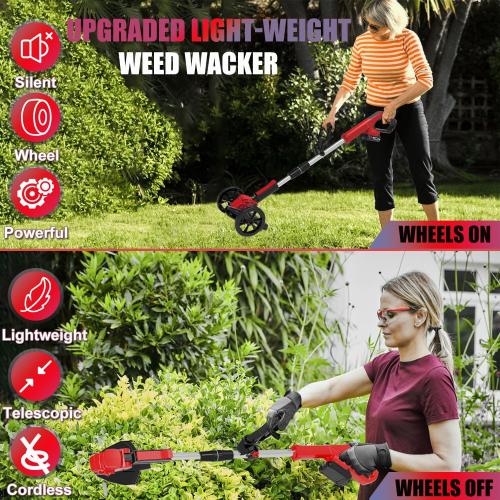 RED AND BLACK Electric Weed Wacker Eater Battery Powered, Cordless Weed Trimmer with 21V Battery Operated & Charger & 5 Types Blades, No-String Brush Cutter/Lawn Edger/Grass Trimmer for Garden Yard