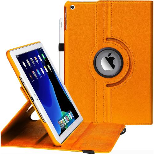 iPad 10.2 Inch Case - 360 Rotating Protective Cover with Sleep Function (Orange)