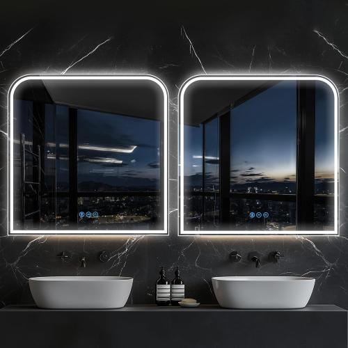 LED Bathroom Mirror, 36x 36 LED Mirror with Lights for Bathroom, Lighted Vanity Mirrors for Wall, Anti-Fog, Dimmable, Tempered Glass, Memory Function, 3 Colors, Safe Use (White)