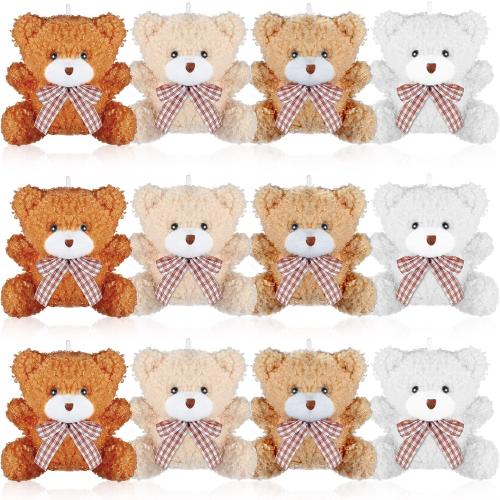 Zomiboo 12 Pcs 4 Inch Mini Bear Animal Plush Toys Soft Brown, Khaki, Apricot, White