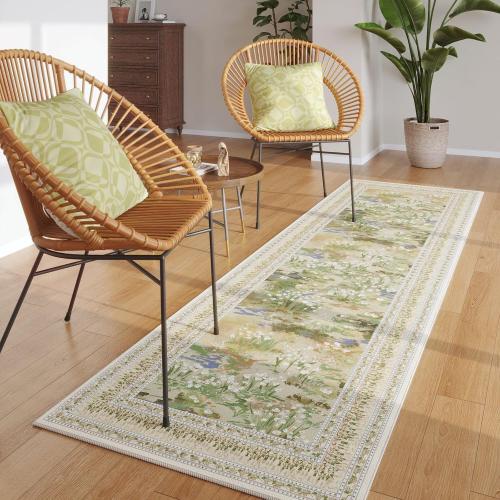 Rugcomf Runner Rug Impressionist-Style Vintage Kitchen Rugs Non Slip Washable Soft Carpet Runner for Kitchen Laundry Bedroom Bathroom, Beige