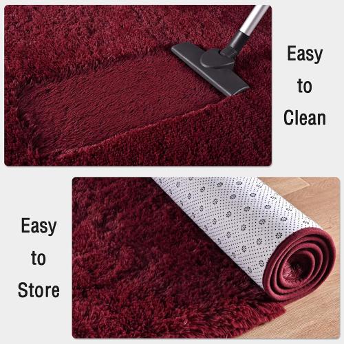 Fluffy Burgundy Red Rugs for Bedroom, Dark Red Area Rug for Living Room, Soft Shaggy Plush Cute Floor Carpet for Boys Kids Girls Bedroom, Non Slip and Washable Carpets for Home Decor