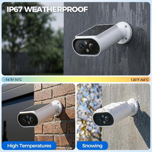 AlkiVision Solar Security Cameras Wireless Outdoor - 2K Night Color Vision Cameras for Home Security, AI Motion Detection, 360° View, Spotlight, 2-Way Audio, Siren, IP67 Waterproof, SD/Cloud Storage