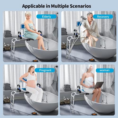 Sliding Shower Chair with Arms and Back, 500lbs Tub Transfer Benches with Non Slip Aluminum Body and Suction Cups Adjustable Height Bath Seats for Seniros Elderly Disabled or Bariatric Adults