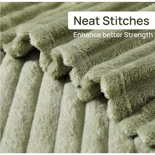Geniospin Throw Blanket for Couch, Bed, Sofa – 280GSM Super Soft Lightweight Blanket with Stripe, 3D Ribbed Jacquard Blanket, Plush Fuzzy Cozy Throws, Warm and Breathable (Sage Green, 50x60 inches)