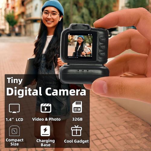 Mini Camera Keychain, Mini Retro Digital Camera, Y2K Camera, Wide Angle Lens, 1.4 LCD Screen, 32GB Included, Nostalgic Photos, Vintage Video Effects, Great Gift Idea, Black
