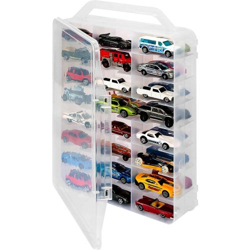KISLANE Double Sided Storage Case for 48 Toy Cars, Matchbox Cars, Portable Transparent Storage Case with 48 Compartments, Case Only (Transparent)…