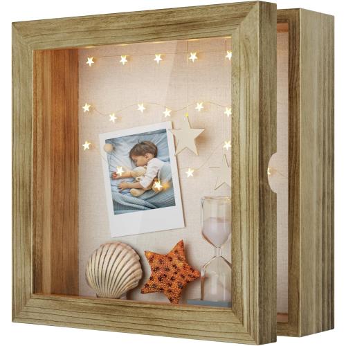 Love-KANKEI Shadow Box Frame 8x8, Wood Shadow Box Display Case with Glass Window, Memory Box for Memorabilia Awards Medals Photos Gift Carbonized Black
