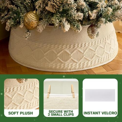Christmas Tree Collar, Knit White Rustic Farmhouse Christmas Tree Skirt,Adjusted Christmas Tree Base Cover for Artificial Trees for 6ft 6.5 ft 7ft 7.5ft Tree