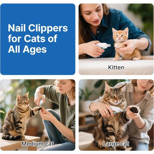 Potaroma Cat Nail Clipper with Adjustable 3-Size Trimming Hole & Hidden Nail File | Safe Toenail Trimmer for Kittens & Indoor Cats | Anti-Splash Claw Cutter for Grooming