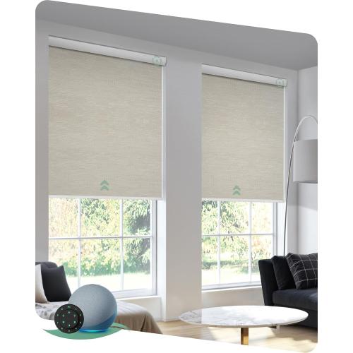 Yoolax Motorized Blinds with Remote, 100% Blackout Smart Blinds for Bedroom Home Office, Automatic Roller Window Shades Work with Alexa Voice Control, with Valance (Jacquard Coffee, 36 W x 72 H)
