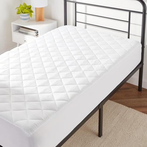 Amazon Basics Hypoallergenic Quilted Mattress Topper Pad, 18 Inches Deep, Twin, White (2pk)