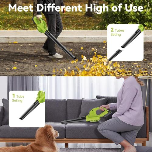 Green Leaf Blower Cordless with 2 Battery and Charger, 130MPH 180CFM High Speed Leaf Blower with 2 Tubes, 20V Electric Leaf Cleaner, Lightweight Handheld Small Blower for Patio, Garden, House, Depot, Green