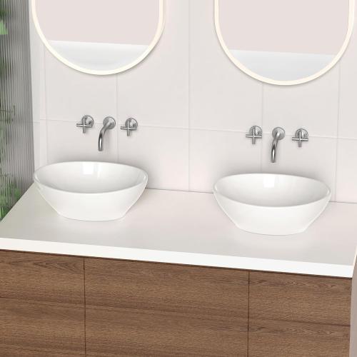 KES Bathroom Vessel Sink, Bowl Sink White Vessel Sink Oval Bathroom Sink 16 x 13 Countertop Modern Egg Shape Above Counter Bathroom Vanity Sinks Bowl, BVS124