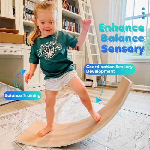 Balance Board Kids, [Natural Wood] Wobble Board for Kids Toddlers, Open Ended Montessori Waldorf Learning Toy, Gifts for 3 4 5 6 7 8 Year Old Boys Girls Kids Birthday & Christmas Stocking Stuffers