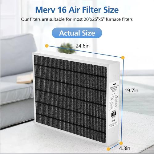 20x25x5 MERV 16 Air Filter Compatible with Lennox HCC20-28 MERV 16 Furnace Filter for HVAC System, Part Number HCF20-16, HCF20-10, 2 Pack