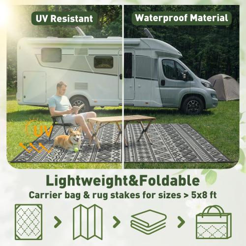 MontVoo Outdoor Rug Carpet Waterproof 5x8 Outdoor Patio Rug Mat Reverisble Plastic Straw Outdoor Rug for RV Camping Picnic Beach Balcony Boho Grey