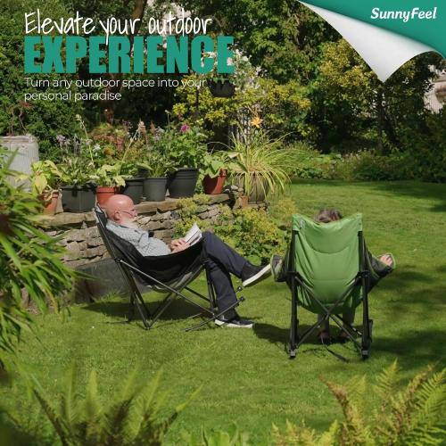SUNNYFEEL Oversized Folding Rocking Camping Chair for Adults, 500lbs Red | Heavy Duty Outdoor Rocker Camping Chairs, High Back Padded Lawn Recliner with Side Pocket & Carry Bag