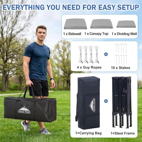 EAGLE PEAK Outdoor Pop Up Changing Room 8x4 ft, 2-Room Portable Privacy Shelter for Beach, Pool, Photoshoots or Dressing Room, Gray
