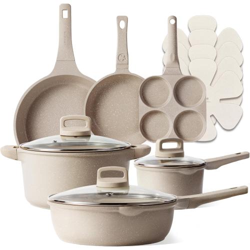 CAROTE 13pcs Pots and Pans Set Non Stick, Taupe Nonstick Cookware Set, Frying pans with lids, Kitchen Essentials Pot and Pan, Induction Cookware
