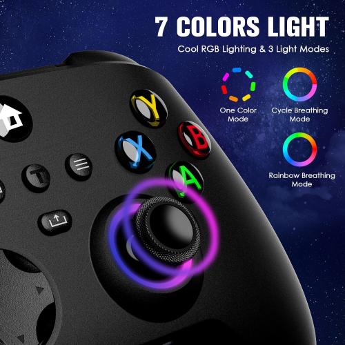 Fisherg Wireless Controller Compatible With Xbox One, Xbox Series X/S, Xbox One X/S, PC, 2.4GHz Gamepad With RGB LED Light, Black